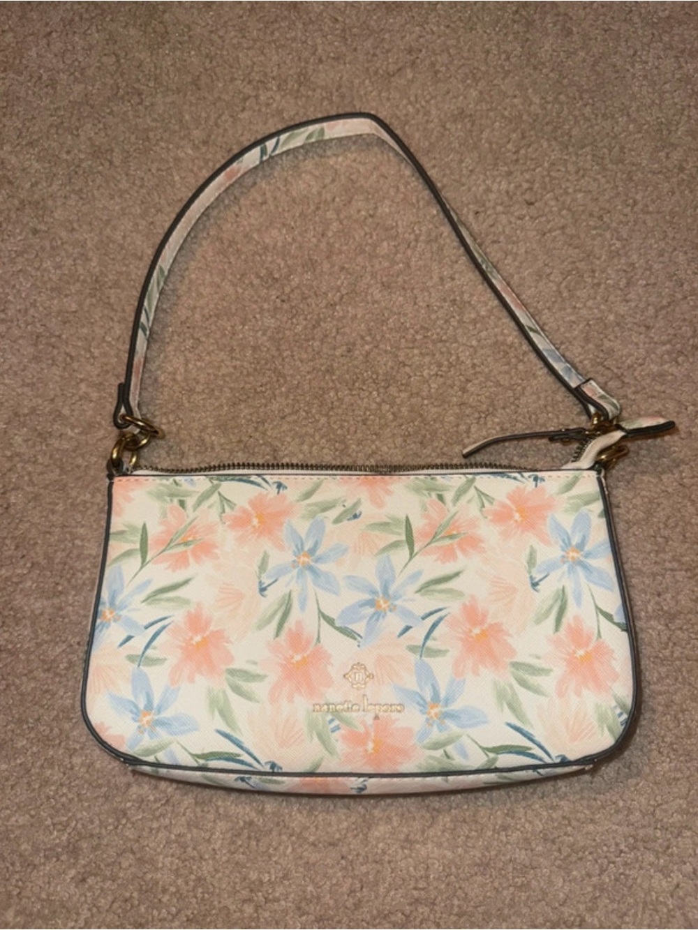 Floral Print Shoulder Clutch in Pastel Peach & Blue